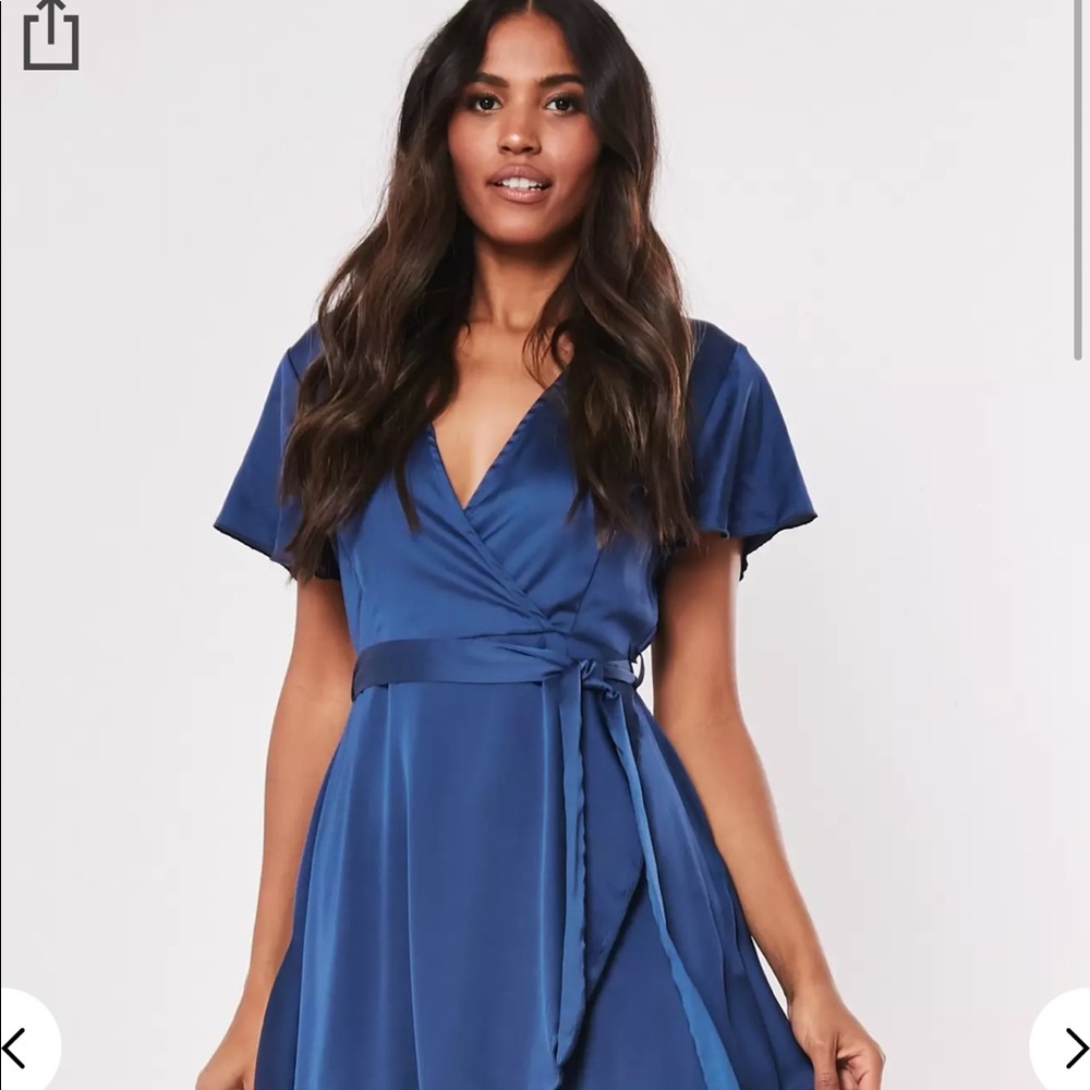 NWT! Missguided navy high low wrap midi dress